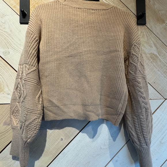Cropped Cable Knit Cardigan, Tan Color,Size Small - Picture 4 of 4